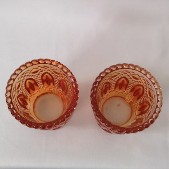 Set of Two Vintage Flash Colour Amberina Glass Candle Holders Minimal Paint Loss - Picture 3 of 4